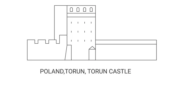 Polsko Torun Torun Hrad Cestovní Orientační Linie Vektor Ilustrace — Stockový vektor