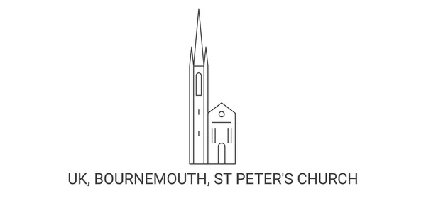 England Bournemouth Peters Church Travel Landmark Line Vector Illustration — Stock Vector