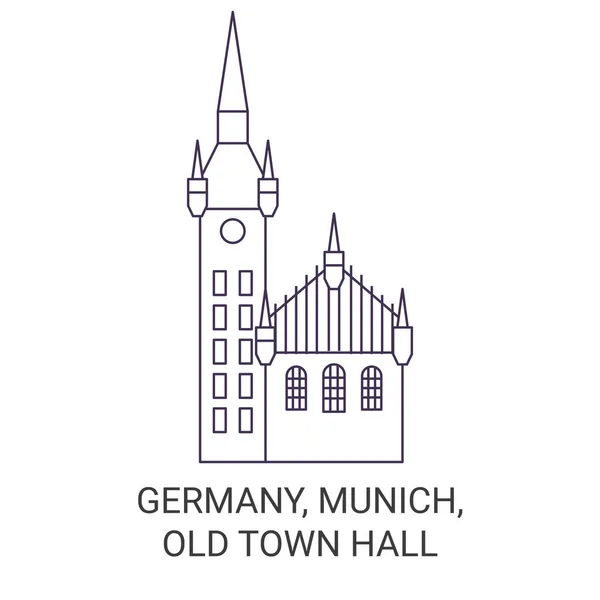 Alemania Munich Old Town Hall Viaje Hito Línea Vector Ilustración — Archivo Imágenes Vectoriales