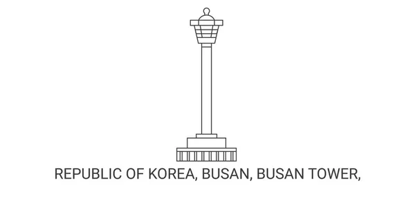 Kore Cumhuriyeti Busan Busan Kulesi Seyahat Çizgisi Çizelgesi Çizimi — Stok Vektör