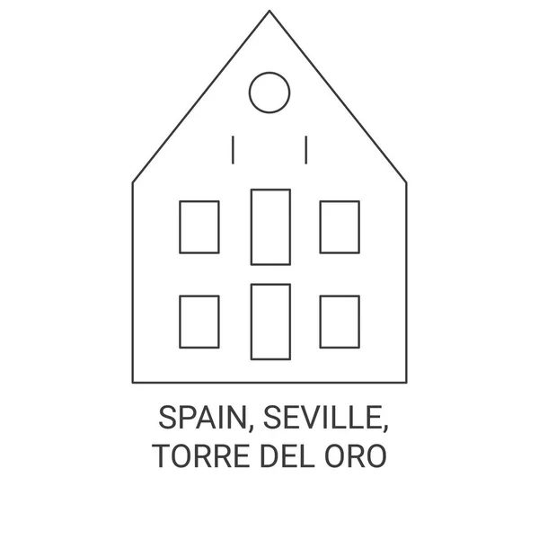 西班牙 塞维利亚 德尔奥罗旅行地标线矢量图解 — 图库矢量图片