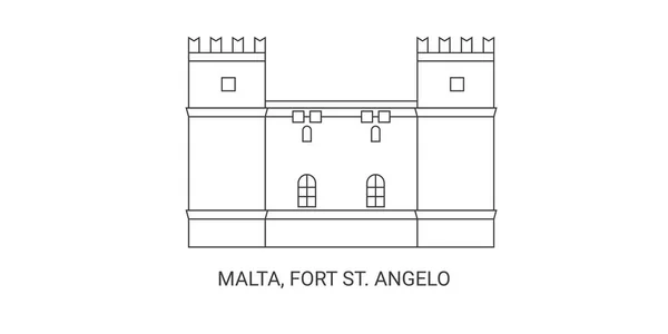 Malta Fort Angelo Travel Landmark Line Vector Illustration — Stock Vector