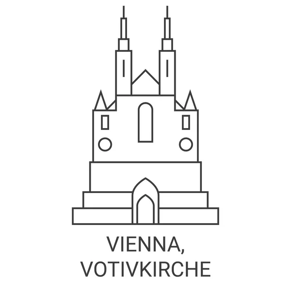 Austria Vienna Votivkirche Travel Landmark Line Vector Illustration — 스톡 벡터