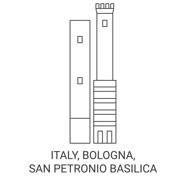 意大利 博洛尼亚 圣佩德罗尼奥大教堂 旅行地标线矢量图解 — 图库矢量图片
