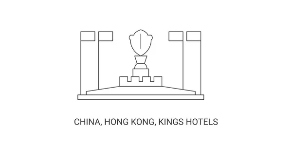 Κίνα Χονγκ Κονγκ Κινγκς Ξενοδοχεία Ταξίδια Ορόσημο Γραμμή Διανυσματική Απεικόνιση — Διανυσματικό Αρχείο