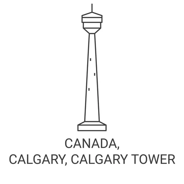 Kanada Calgary Calgary Tower Reise Meilenstein Linienvektorillustration — Stockvektor