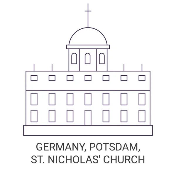 Tyskland Potsdam Nicholas Church Resa Landmärke Linje Vektor Illustration — Stock vektor