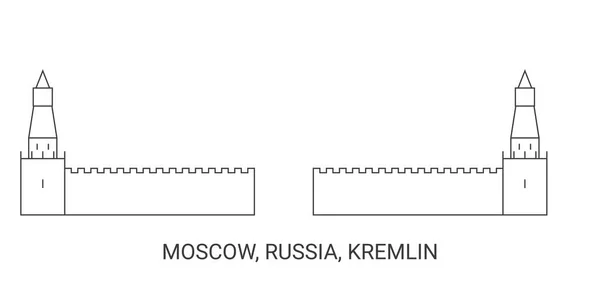 Rusland Moskou Kremlin Reizen Oriëntatiepunt Lijn Vector Illustratie — Stockvector