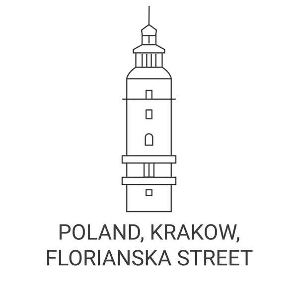 Polen Krakow Florianska Street Resor Landmärke Linje Vektor Illustration — Stock vektor