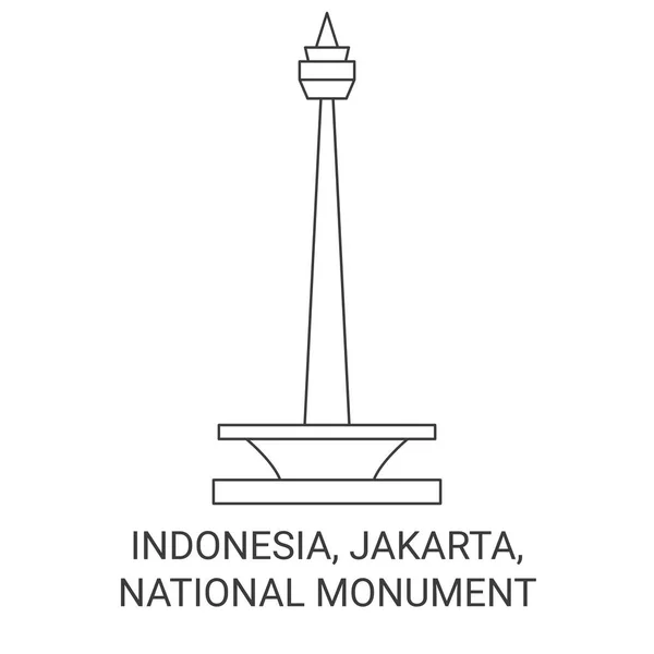 Indonesien Jakarta National Monument Reise Grenzstein Linienvektorillustration — Stockvektor