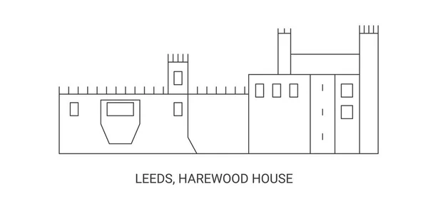 Leeds Harewood House Travel Landmark Line Vector Illustration — Stock Vector