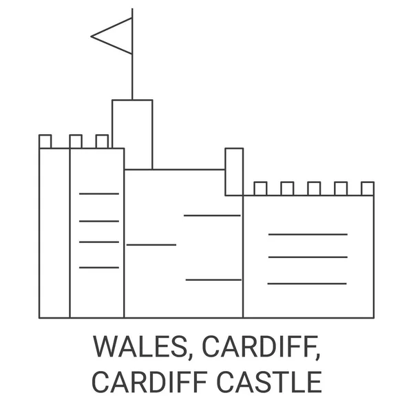 Wales Cardiff Cardiff Castle Utazás Mérföldkő Vonal Vektor Illusztráció — Stock Vector