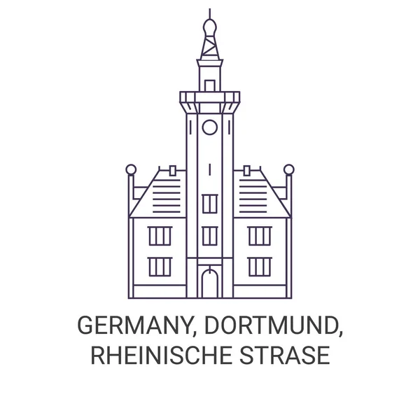 Tyskland Dortmund Rheinische Strae Resa Landmärke Linje Vektor Illustration — Stock vektor