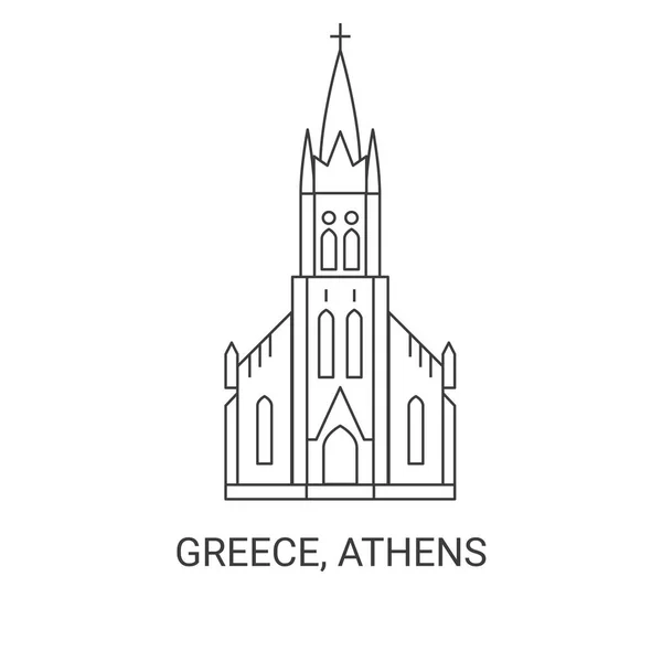 ギリシャ アテネ旅行ランドマークラインベクトル図 — ストックベクタ