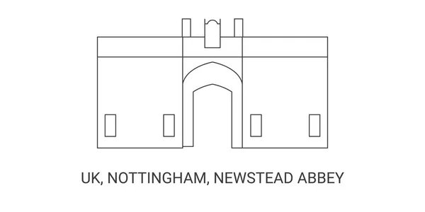 Engeland Nottingham Newstead Abbey Illustratie Van Reisoriëntatielijn Vector — Stockvector