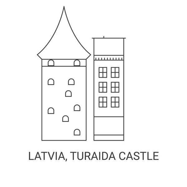 拉脱维亚 Turaida城堡 旅行地标线矢量图解 — 图库矢量图片