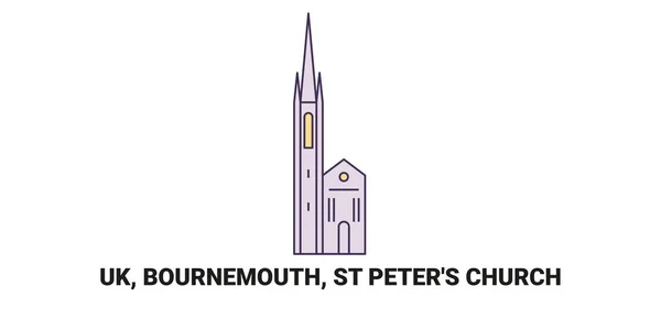 England Bournemouth Peters Church Reise Meilenstein Linienvektorillustration — Stockvektor
