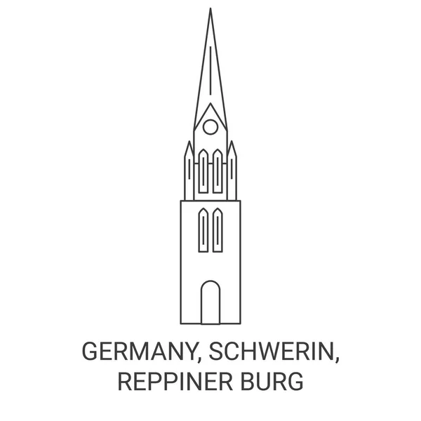 Duitsland Schwerin Reppiner Burg Reizen Oriëntatiepunt Lijn Vector Illustratie — Stockvector