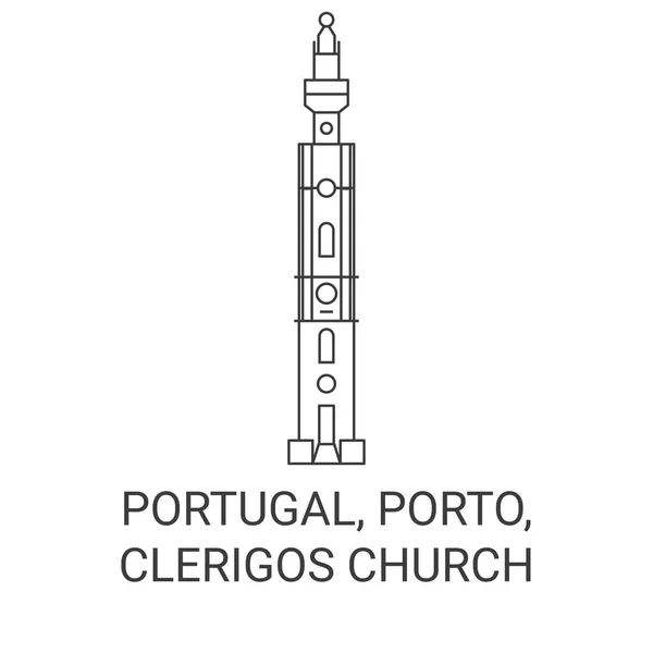Portugalia Porto Klerygos Kościół Podróży Punkt Orientacyjny Linia Wektor Ilustracja — Wektor stockowy