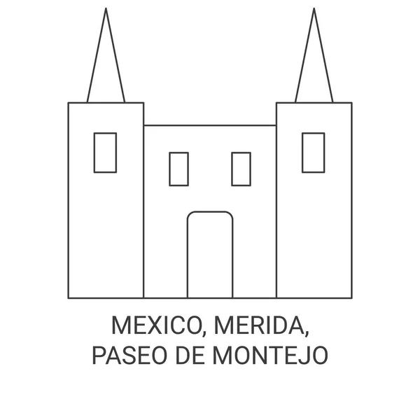 Μεξικό Μέριδα Paseo Montejo Ταξίδια Ορόσημο Γραμμή Διανυσματική Απεικόνιση — Διανυσματικό Αρχείο