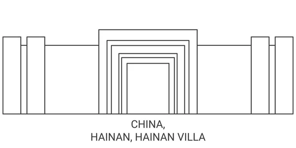 Hainan Hainan Villa Travel Landmark Line Vector Illustration — 스톡 벡터