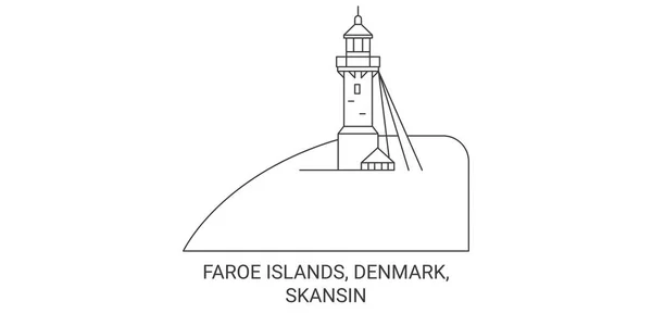 Dánia Feröer Szigetek Skansin Utazás Mérföldkő Vonal Vektor Illusztráció — Stock Vector