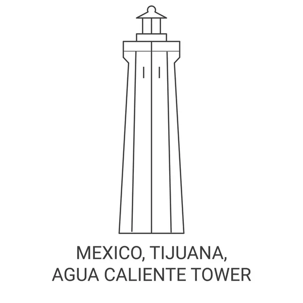 México Tijuana Água Caliente Tower Travel Landmark Line Vector Illustration — Vetor de Stock