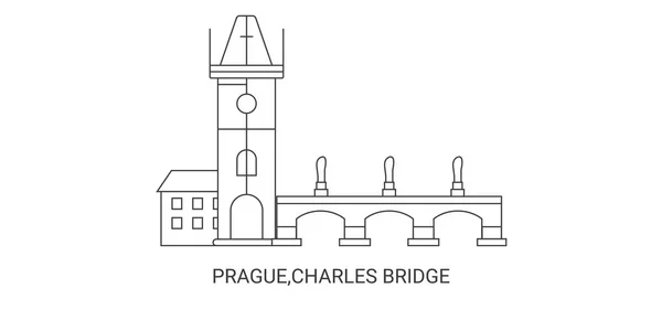 Czechy Praga Most Karola Podróży Punkt Orientacyjny Linii Wektor Ilustracja — Wektor stockowy