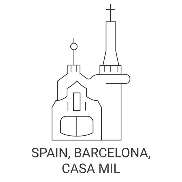 Spanien Barcelona Park Guell Resa Landmärke Linje Vektor Illustration — Stock vektor