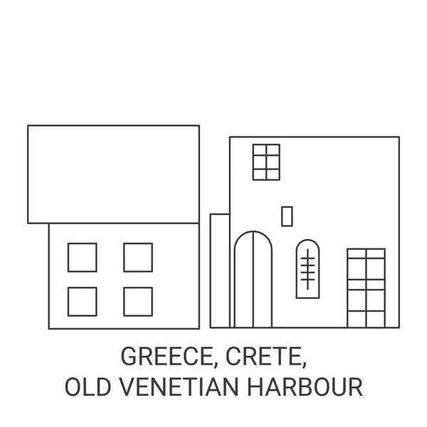 Grecia Creta Vecchio Porto Veneziano Viaggi Linea Riferimento Vettoriale Illustrazione — Vettoriale Stock