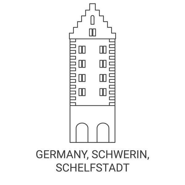 Németország Schwerin Schelfstadt Utazás Mérföldkő Vonal Vektor Illusztráció — Stock Vector