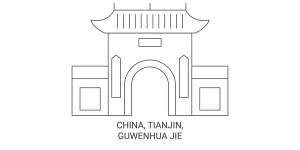 China Tianjin Guwenhua Jie Travel Landmark Line Vector Illustration — Stock Vector