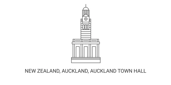 Νέα Ζηλανδία Auckland Auckland Town Hall Ταξιδιωτικό Ορόσημο Γραμμή Διανυσματική — Διανυσματικό Αρχείο