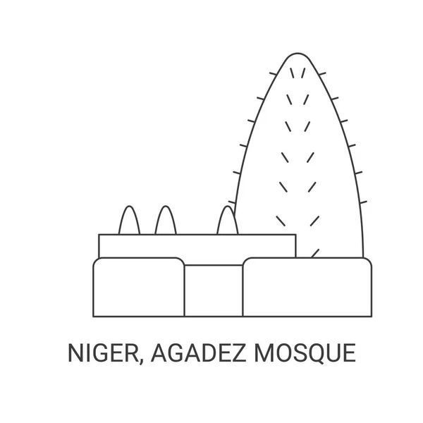 Niger Agadez Moskén Resa Landmärke Linje Vektor Illustration — Stock vektor
