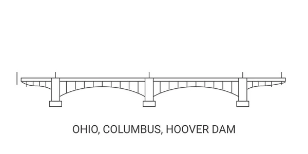 United States Ohio Columbus Hoover Dam Travel Landmark Line Vector — Stock Vector