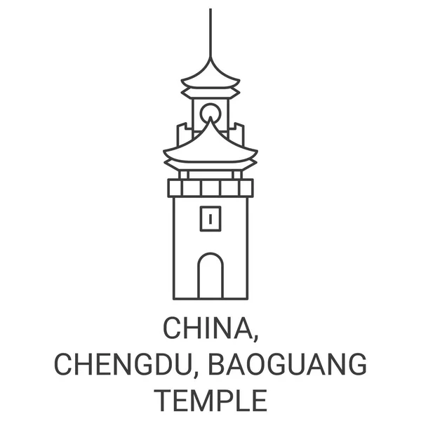 Китай Чэнду Баогуанский Храм Путешествия Ориентир Векторной Линии Иллюстрации — стоковый вектор