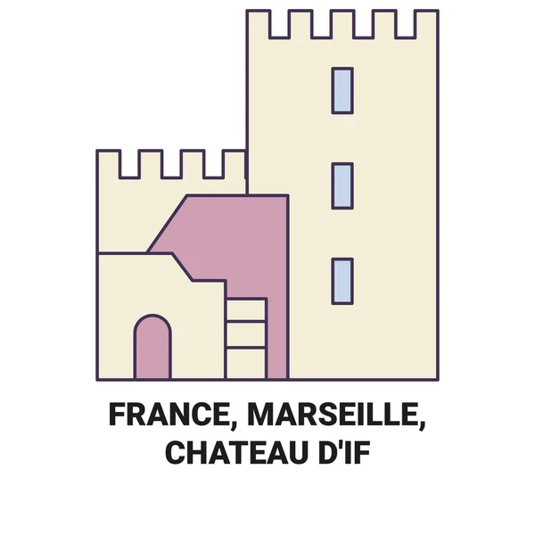 Fransa Marsilya Şato Dif Seyahat Çizgisi Vektör Ilüstrasyonu — Stok Vektör