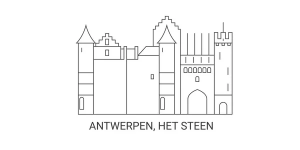 Bélgica Antuérpia Het Steen Ilustração Vetor Linha Referência Viagem — Vetor de Stock