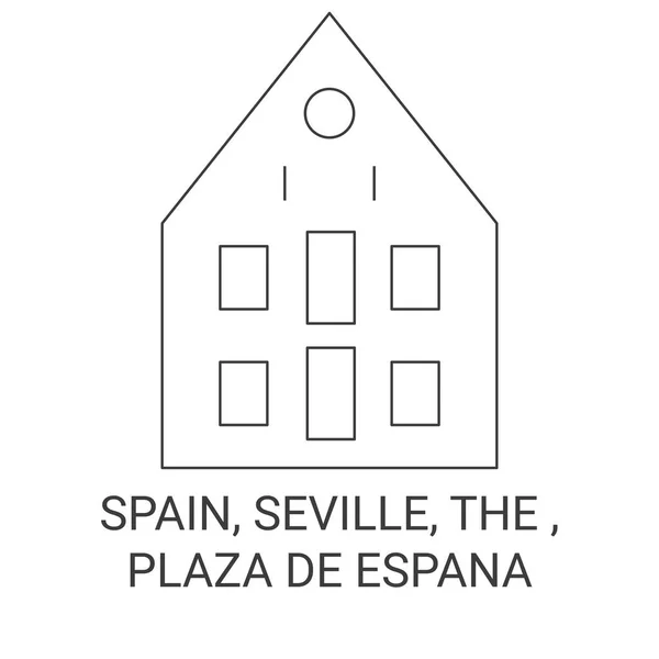 Spanje Sevilla Plaza Espana Reizen Oriëntatiepunt Lijn Vector Illustratie — Stockvector
