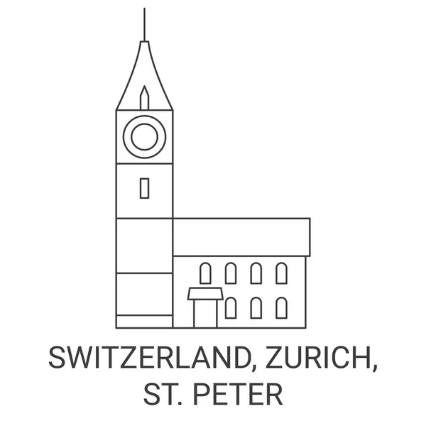 Switzerland Zurich Peter Travel Landmark Line Vector Illustration — Stock Vector