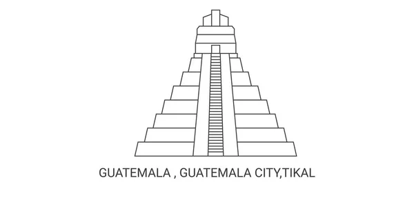 Guatemala Guatemala Stadt Tikal Reise Meilenstein Linienvektorillustration — Stockvektor