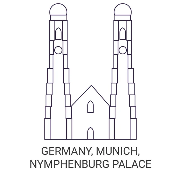 Tyskland München Nymphenburg Palace Resa Landmärke Linje Vektor Illustration — Stock vektor