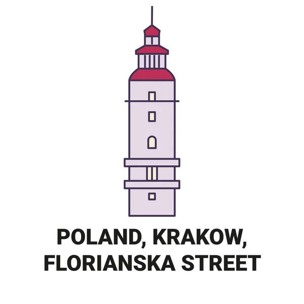 Polen Krakau Florianska Street Reise Wahrzeichen Linie Vektor Illustration — Stockvektor
