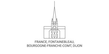 Fransa, Fontainebleau, Bourgognefranchecomt, Dijon seyahat çizgisi vektör ilüstrasyonu