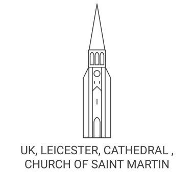 Birleşik Krallık, Leicester, Katedral, Saint Martin Kilisesi seyahat çizgisi vektör ilüstrasyonu
