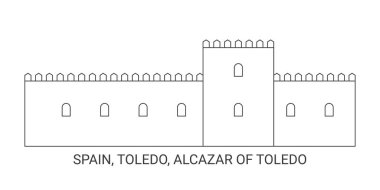 Toledo 'nun İspanya, Toledo, Alcazar seyahat çizgisi çizgisi illüstrasyonu