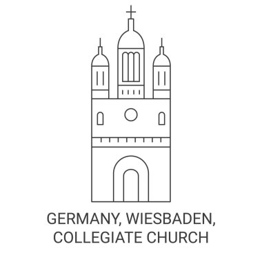 Almanya, Wiesbaden ve Collegiate Church seyahat çizgisi vektör ilüstrasyonu