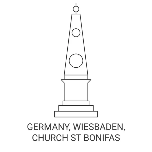 Germany Wiesbaden Church Bonifas Travel Landmark Line Vector Illustration — 스톡 벡터
