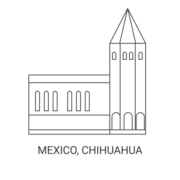 メキシコ Chihuahua旅行ランドマークラインベクトル図 — ストックベクタ