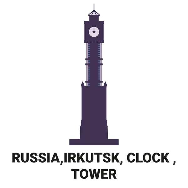 Rusland Irkoetsk Klok Tower Reizen Oriëntatiepunt Lijn Vector Illustratie — Stockvector